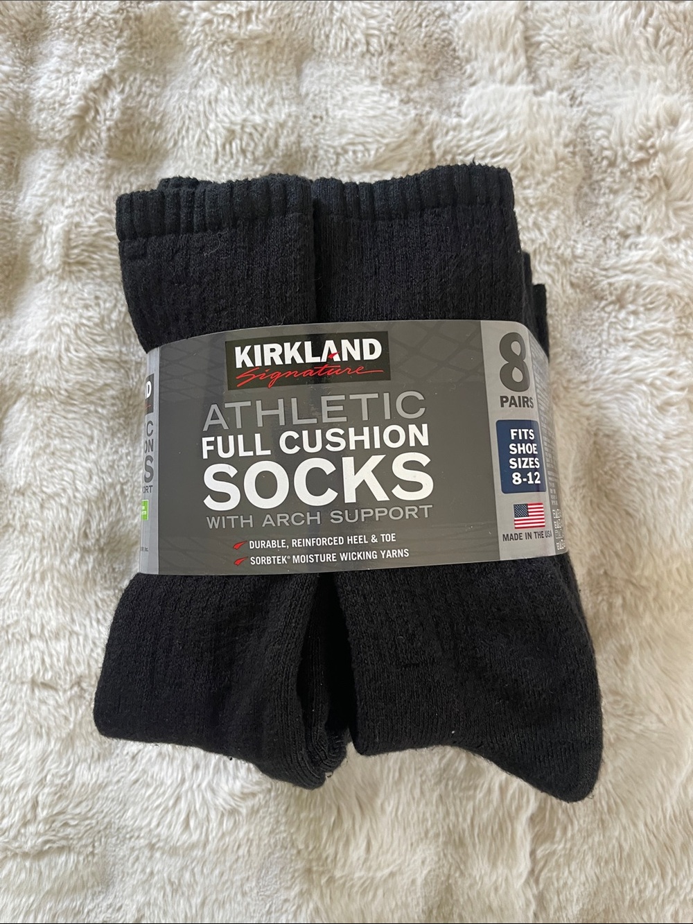 Kirkland Signature Black Men's Athletic Full Cushion Socks - 8 Pairs